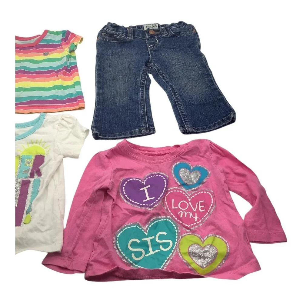 1989 Place Clothing Lot 4pc Girls 6-9 Months Shirts Stretch Boot Cut Denim Jeans